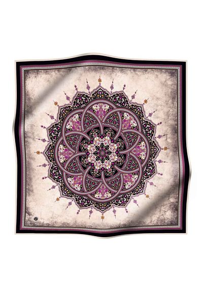 Vissona 100% Twill Silk Shawl Patterned Black - Plum Colored 90x90 Σχήμα ραψίματος κασκόλ: Ράψιμο στο χέρι