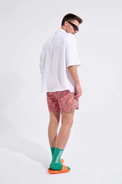 Machinist Orange Geometric Printed Men's Swim Shorts