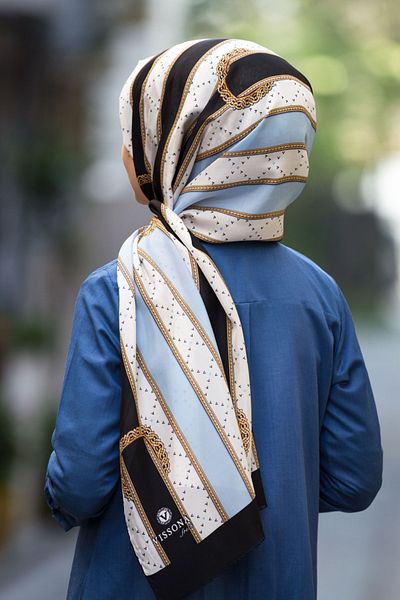 Vissona Şal de mătase proaspătă de damă Ice Blue Black