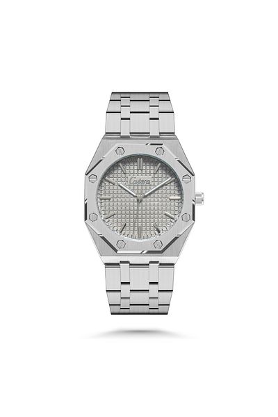 catera Men's silver steel watch with a gray dial