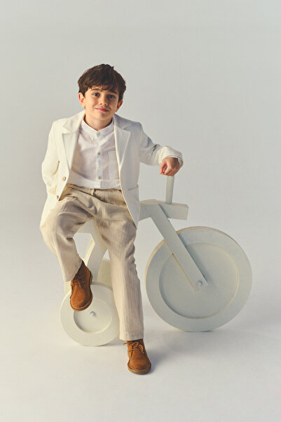 Panço Erkek Çocuk Ekru Cepli Örme Ceket