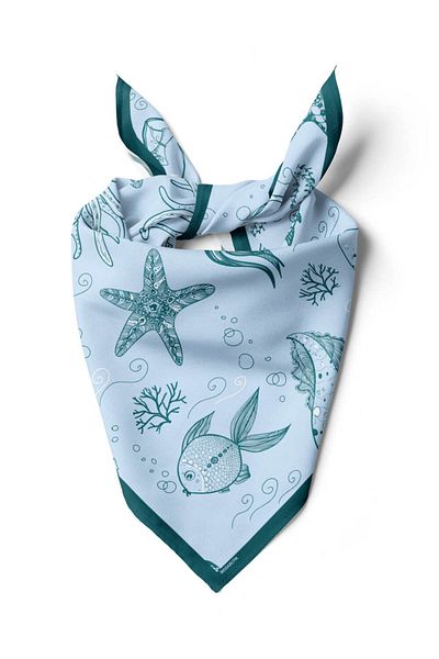 Modabutik Women's Sea Patterned Bandana 50X50 Blue Dg0109-22