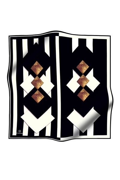 Vissona Γυναικείο Twill Μεταξωτό Κασκόλ Μαύρη Κρέμα