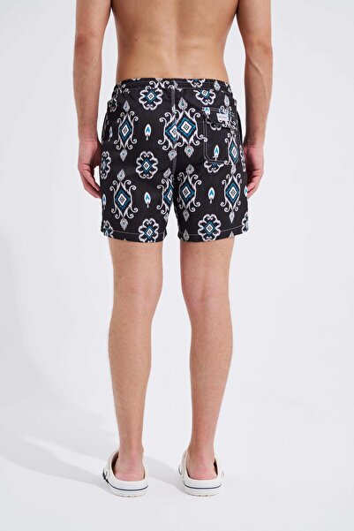 Machinist Ανδρικό μαύρο γεωμετρικό Ethnic εμπριμέ σορτς κολύμβησης