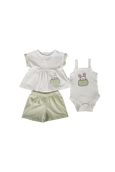 Nazar . Rabbit Embroidered Baby Girl Set 3 Pieces