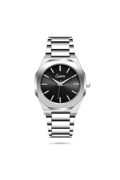 catera Men's Silver Steel Watch with Black Dial