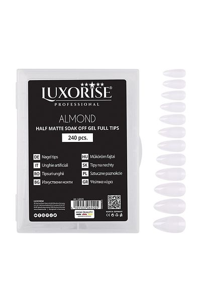 LUXORISE Sticlă de unghii dizolvabilă Almond Soak Off - Jumătate de unghie mată completă, 240 buc