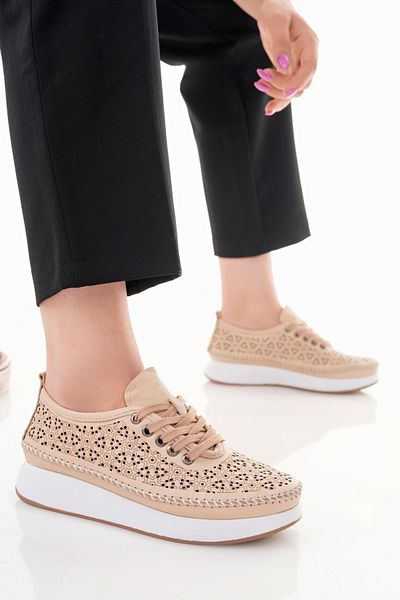Deripabuc Genuine Leather New Beige Women's Leather Casual Shoes Trc-9902