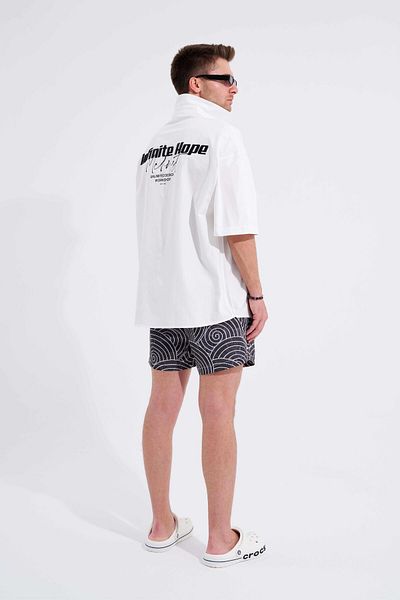 Machinist Men's Vintage Printed Black and White Swim Shorts - Traditional
