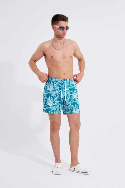 Machinist Green Men's Swim Shorts - Flowers Printed