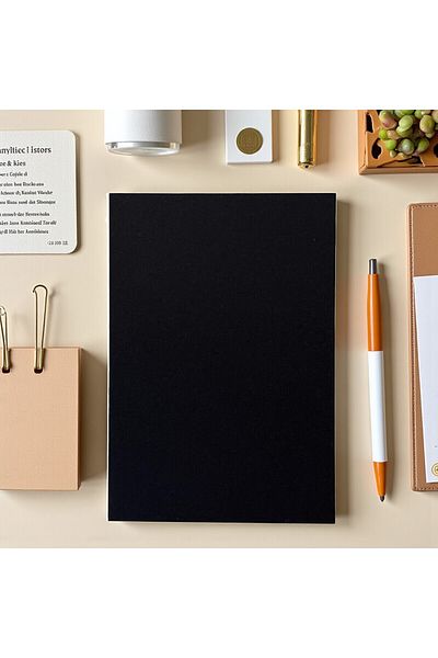 Fark Tanıtım Special Design Black Cover A5 Enzo Striped Notebook - 180 Degree Openable