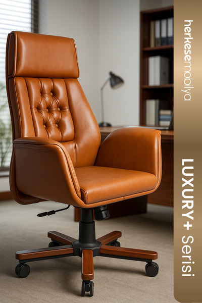 Herkese Mobilya Country Kahverengi Deri Yönetici Koltuğu