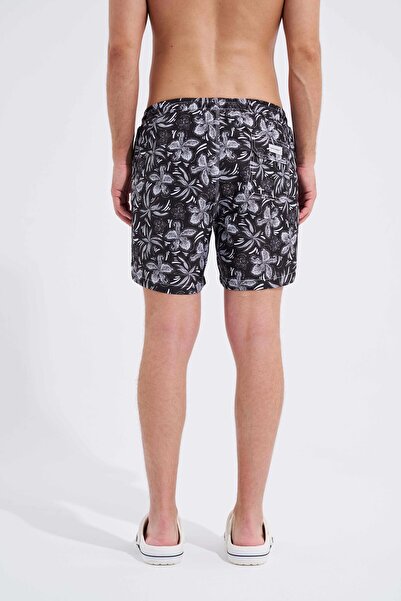 Machinist Ανδρικό ασπρόμαυρο μαγιό με φλοράλ και βοτανικό στάμπα