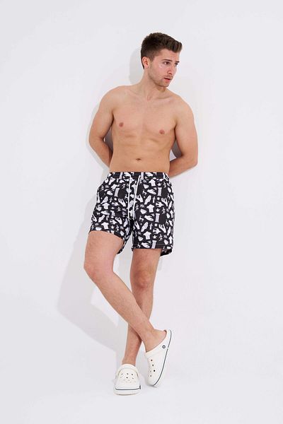 Machinist Men's - Ancient Statue Printed Black and White Swim Shorts