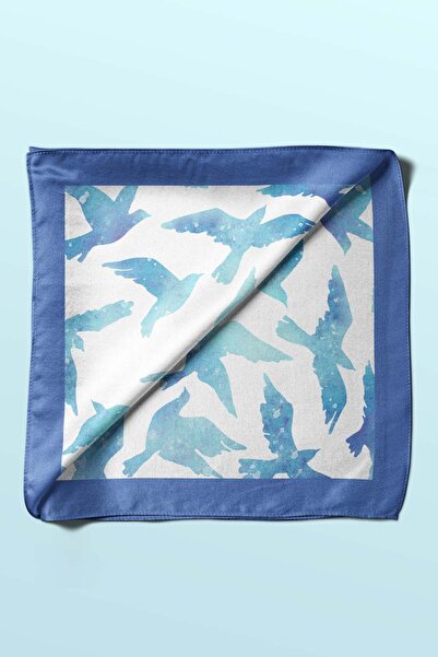 Modabutik Kadın Kuş Desenli Bandana 50x50 Mavi Dg0329-22