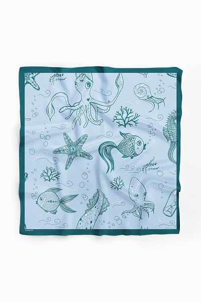 Modabutik Women's Sea Patterned Bandana 50X50 Blue Dg0109-22
