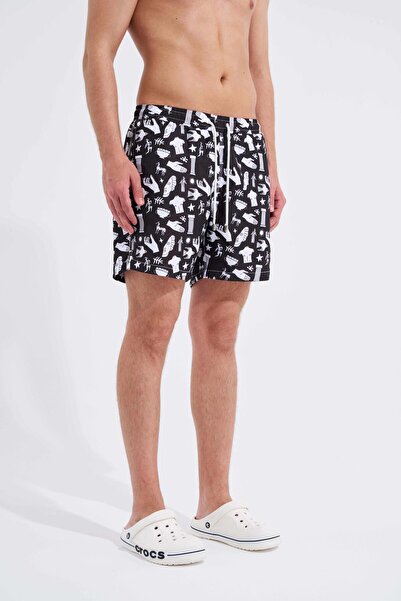 Machinist Ανδρικά - Ασπρόμαυρα σορτς κολύμβησης με τυπωμένο αρχαίο άγαλμα