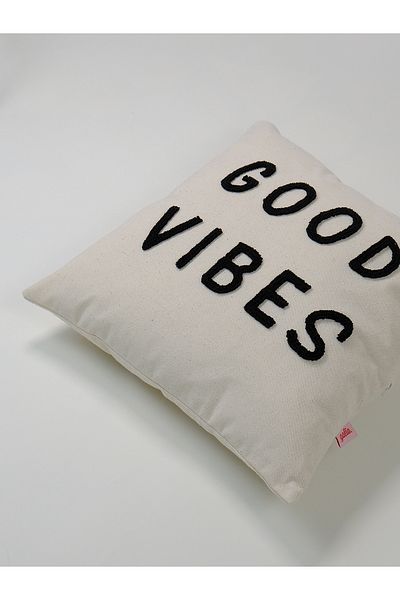 Galia Tasarım Κάλυμμα μαξιλαριού μαξιλαριού Good Vibes Washed Linen Motto Punch Throw