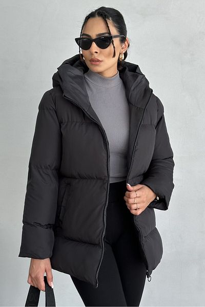 moda armanc Palton negru cu glugă pentru femei