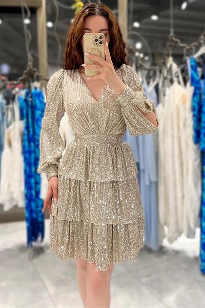 Zoe Zoe Sierra Sequined Back Low-Cut Mini Evening Dress Hijab (Graduation. Nikah.After)