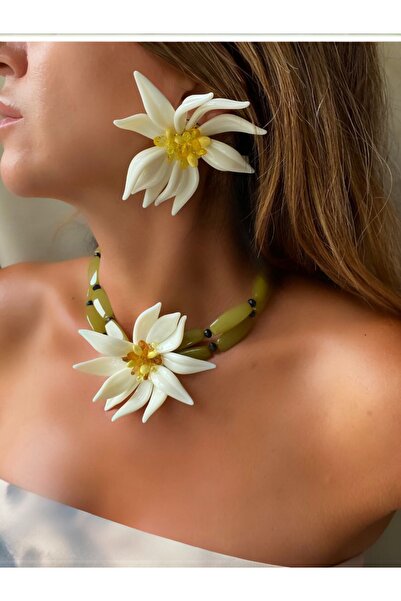 Bo Takı ve Aksesuar Brand Model Khaki Color Flower Necklace