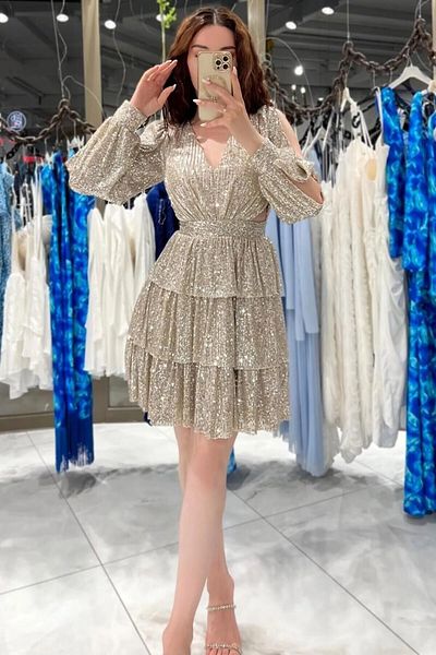 Zoe Zoe Sierra Sequined Back Low-Cut Mini Evening Dress Hijab (Graduation. Nikah.After)