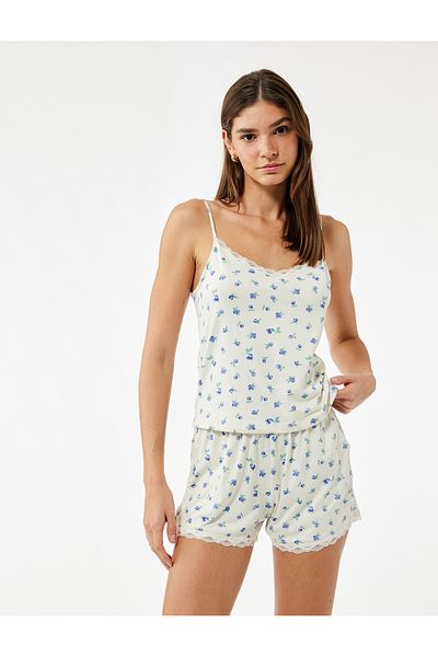 Koton Set de pijamale cu dantelă cu decolteu în V și pantaloni scurți