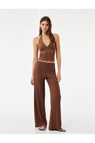 Koton Striped Sleeveless Halter Neckline Blouse