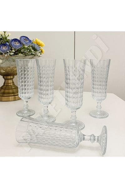 PAKETLENDİ Remas Checkered Footed Crystal Coffee Side Flute Glass 140ml