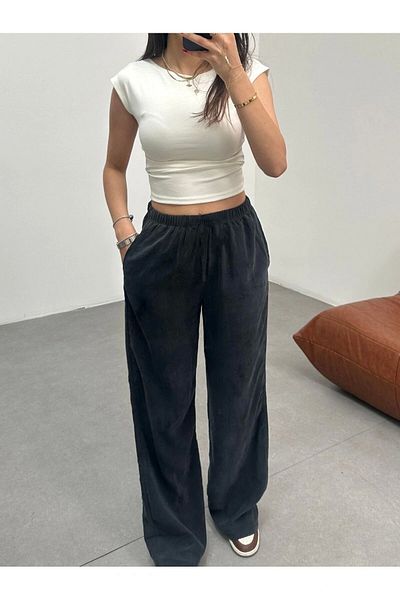 VibeGaia Anthracite Loose Woven Trousers