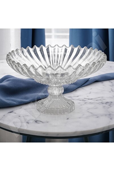 PAKETLENDİ El Yapımı Ayaklı Cam Meyvelik 28 Cm