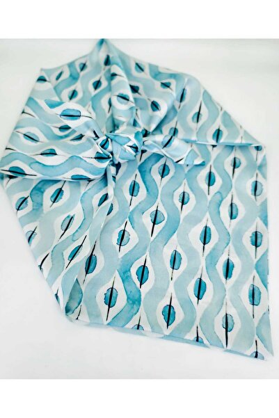 Handmade betty bands bandana Retro Mavi Desenli Saten Eşarp - Fular Bağlamalı Vintage Başörtüsü