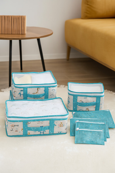 RUKİYE YAVUZ Pamuk Pazen 6-Piece Suitcase Organizer Set with Mesh Zipper Baby Organizer Travel Maternity Bag