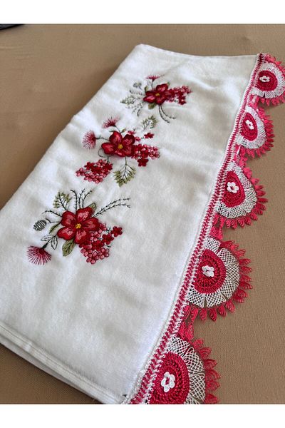 TUTUYA TEXTIL Handcrafted Needlepoint Embroidered Lace Dowry 50X90Cm Hand Face Towel