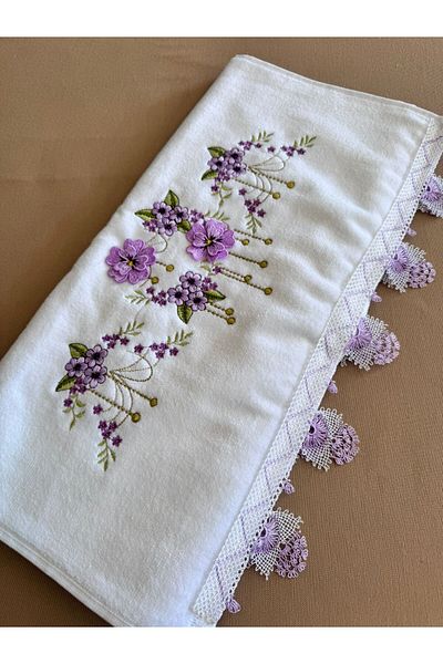 TUTUYA TEXTIL Handcrafted Needlepoint Embroidered Lace Dowry 50X90Cm Hand Face Towel