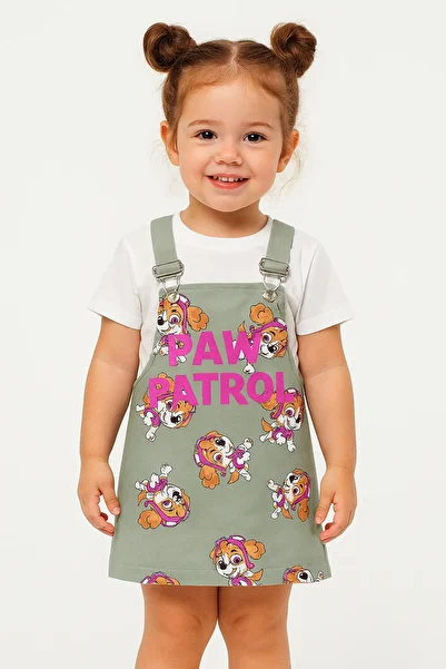 minikiss Printed Gabardine Fabric Adjustable Strap Girl's Dress Gilet