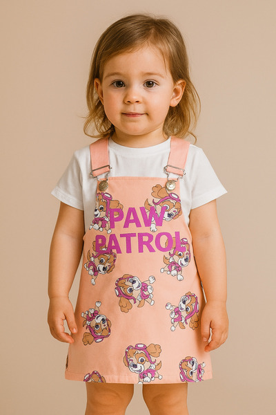 minikiss Printed Gabardine Fabric Adjustable Strap Girls' Gilet Dress