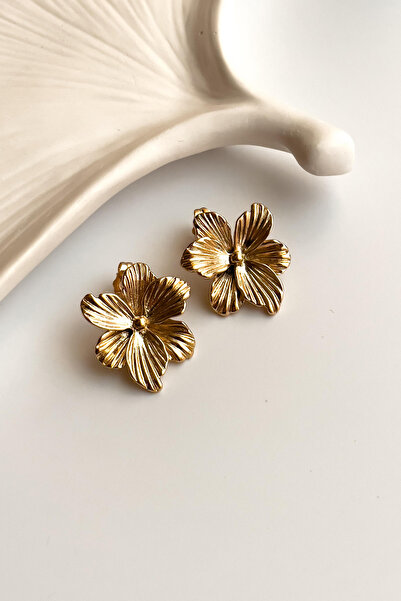 Radino Collection Çiçek Desenli Rose Çelik Küpe Çap 2.5cm