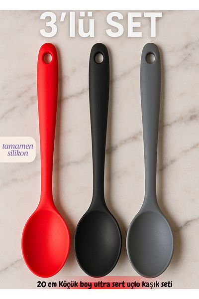 BRE HOME Set of 3 Silicone Serving Spoons |   20cm |   Ultra Hard Tip |   Fireproof – Non-Stick
