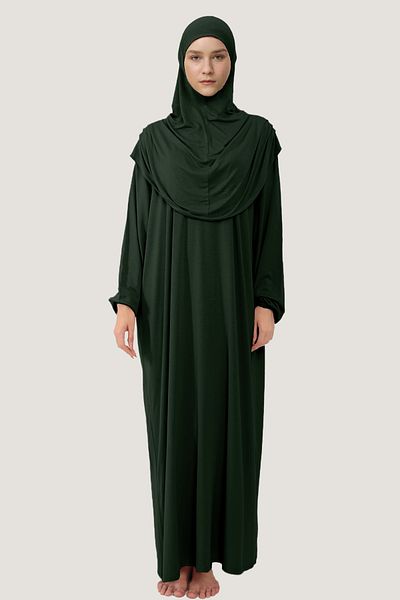 Mesa Charm Women's Hijab One Piece Organic Cotton Headscarf Plug and Play Prayer Dress Khaki