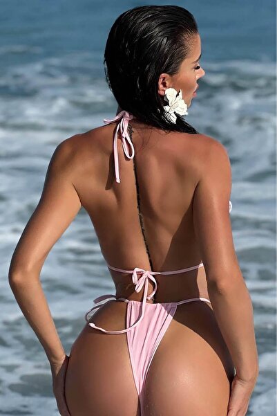 Bikini Mayokini Dünyası Λεπτομέρεια λουλουδιών Βραζιλιάνικο μπικίνι - Ροζ