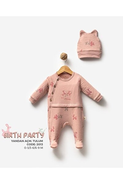 Kidsella %100 ORGANİK BIRTH PARTY BALONLU KIZ BEBEK DÜĞMELİ YANDAN AÇMALI TULUM