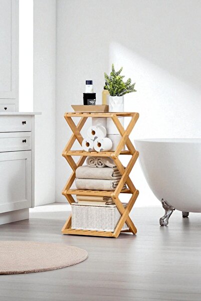 İronika Bambu 4 Katlı Çok Amaçlı Banyo Rafı Oyuncak Rafı Akordiyon Raf