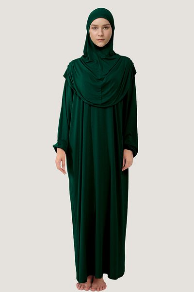 Mesa Charm Women's Hijab One Piece Organic Cotton Headscarf Plug and Play Prayer Dress Emerald Green