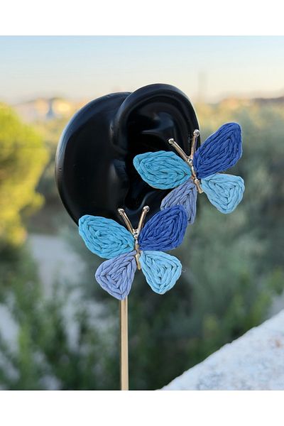 kems jewels Blue Butterfly Model Straw Steel Earrings