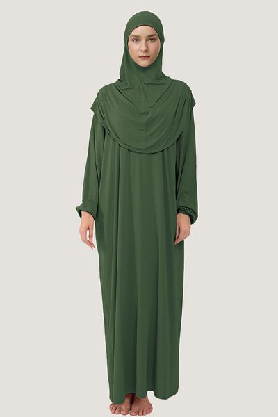 Mesa Charm Women's Hijab One Piece Organic Cotton Headscarf Plug and Play Prayer Dress Pistachio Green