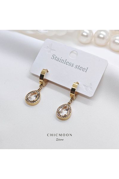 CHICMOON STORE Steel Gold Color Stone Drop Earrings