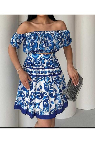 Butik Şenel Printed Crop Skirt Mini Set