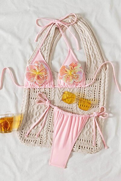 Bikini Mayokini Dünyası Λεπτομέρεια λουλουδιών Βραζιλιάνικο μπικίνι - Ροζ