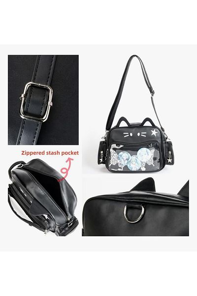 synshop Hello Kitty Cinnamoroll Backpack Shoulder Handbag with Cat Ears Korean Y2K Luxury Leather Women Teenage Girls Children